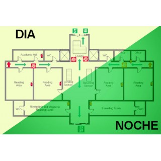 Plano de evacuación fotoluminiscente e indicaciones